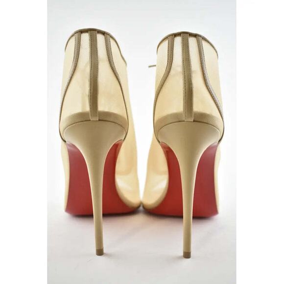 Christian Louboutin Open Ondessa 100 Nude Mesh Lace Up Tie Ankle Heel Bootie 40 - Picture 11 of 12